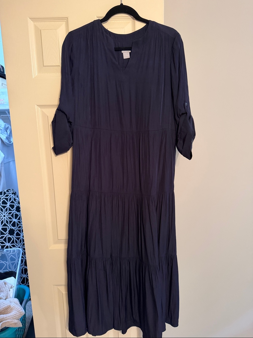 Chico's Navy Long Sleeve Maxi Dress. Size 1.
